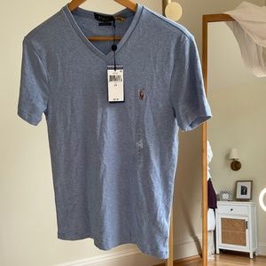 Polo Ralph Lauren V Neck Short Sleeve Tee Custom Slim Fit Blue Htr Size S  NWT